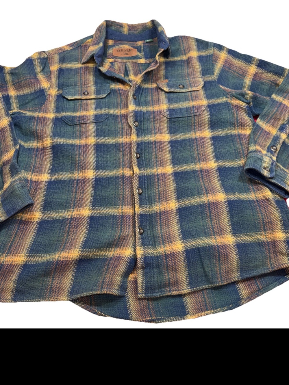 Orvis Blue Green Tan Plaid Shirt Jacket,  Men’s XL HEAVY Cotton Pockets Shacket